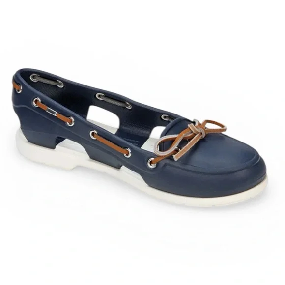 CROCS Women's Beach Line Hybrid Boat Shoes 8 Navy White Preppy Nautical Coastal - Picture 1 of 10